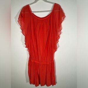 Gypsy orange silk dress flutter flounce sz L boho summer party flowy